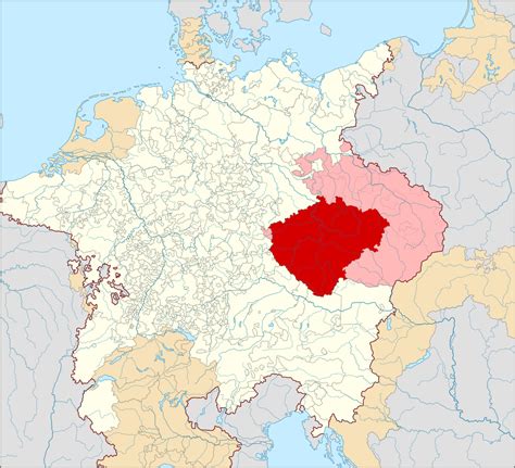 Kingdom Of Bohemia In Red And Moravia And Slesia In Pink Within