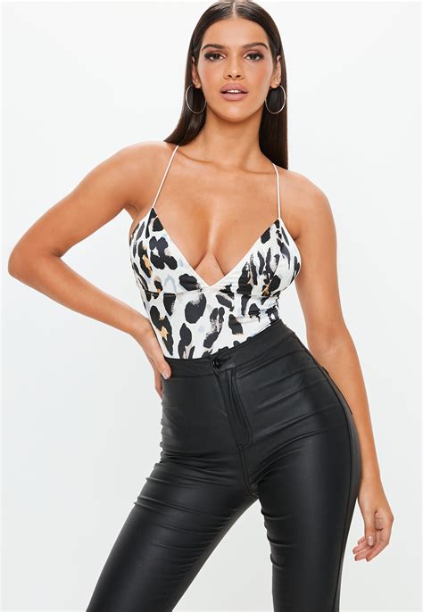 white-satin-leopard-print-bodysuit | Womens bodysuit, Clothes, Print bodysuit