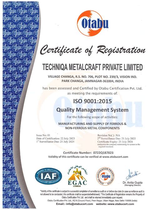 Certificates Techniqa Metalcraft Pvt Ltd