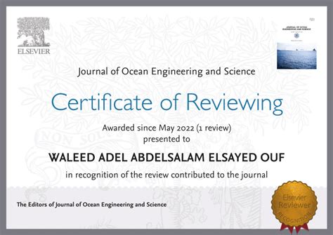 Pdf Reviewer Certificate Of Journal Of Ocean Engineering And Science
