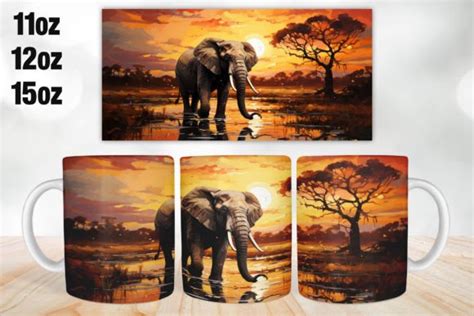 Watercolor Elephant Mug Wrap Design Graphic By Thedigitalstore247