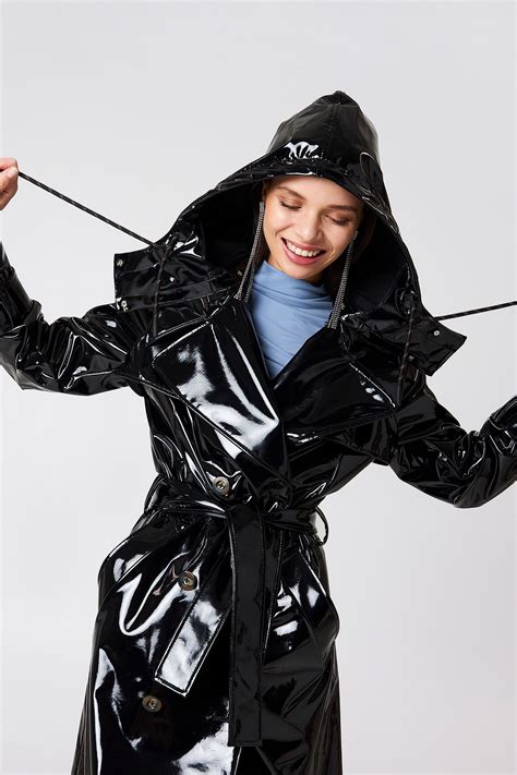 Constanza Coat Black Black Raincoat Rainwear Fashion Vinyl Clothing
