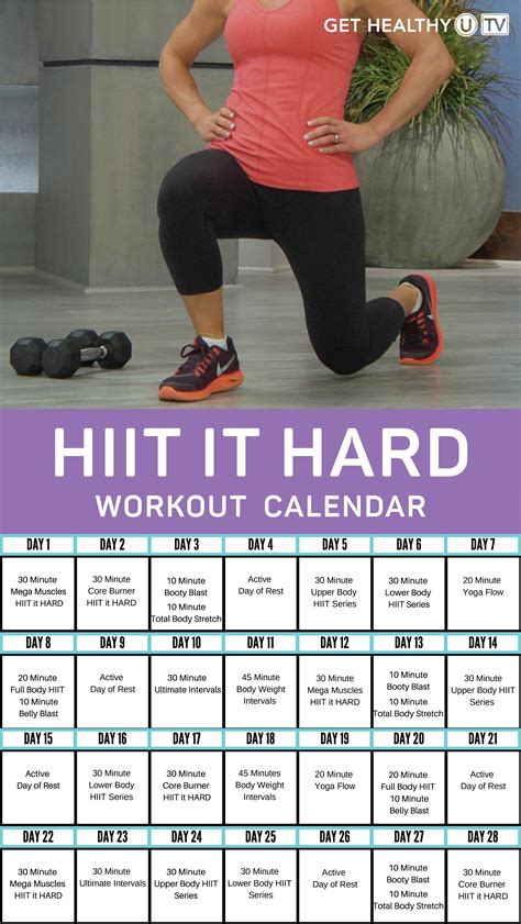 28 Day Hiit It Hard Workout Calendar Get Healthy U Tv Hard Workout