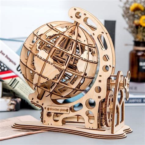 3d Wooden Globe Model Self Assembly Diy Kit Jigsaw Puzzle Etsy