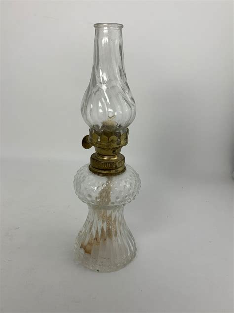 Vintage Miniature Oil Lamp With Clear Hobnail Glass Kerosene Etsy