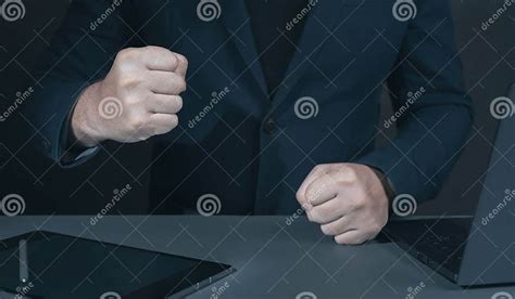Businessman Pounding Fist On Table Cropped Image Businessman With