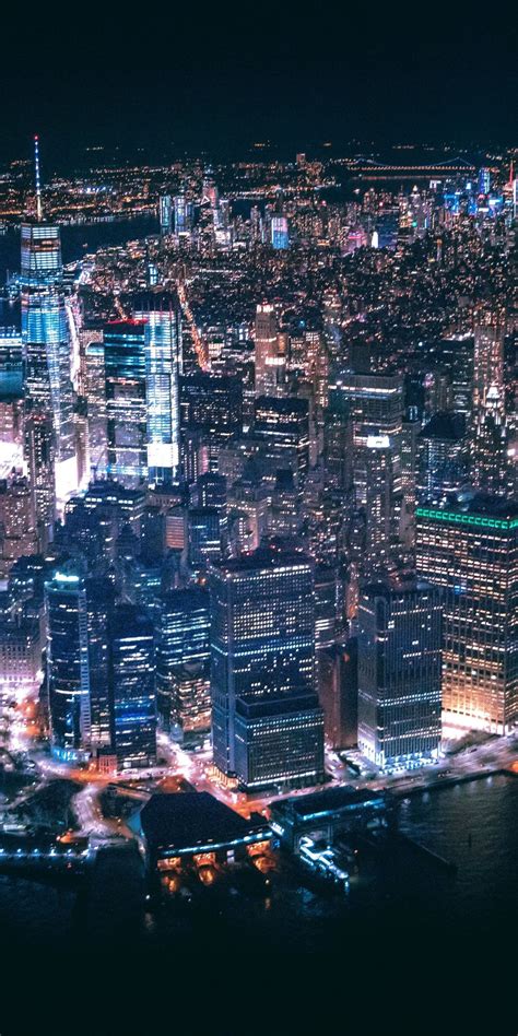 Cityscape Buildings New York Aerial View Night 1080x2160 Wallpaper