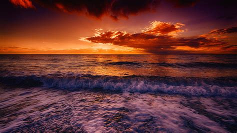 Wallpaper Sunlight Sunset Sea Shore Reflection Sky Clouds Beach Sunrise Evening