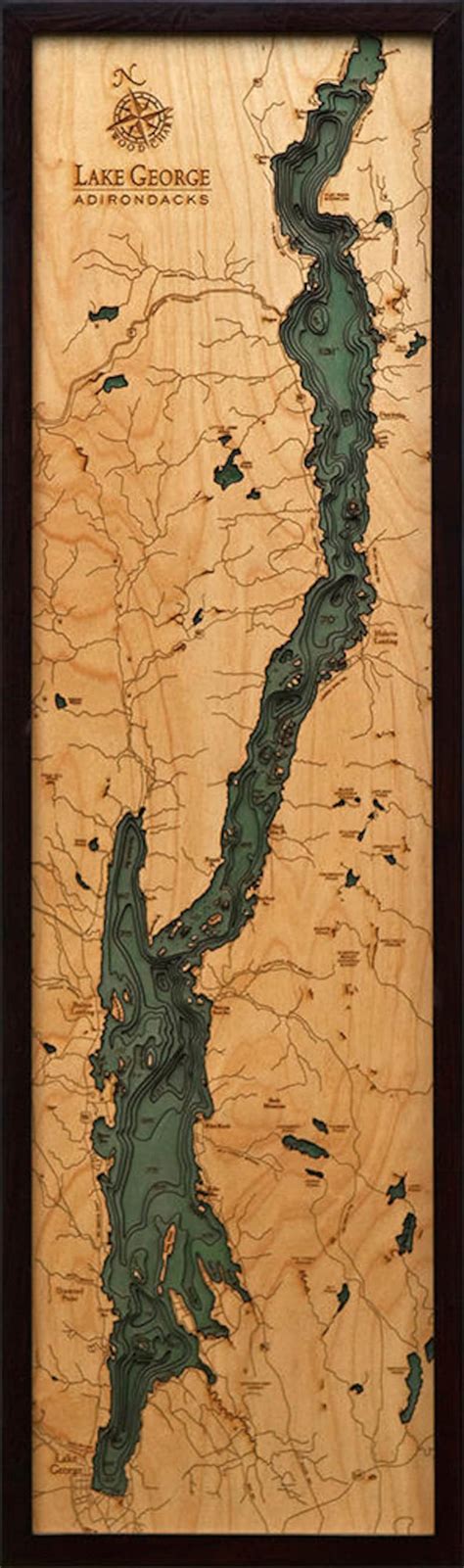 Lake George Ny Wood Carved Topographic Depth Chart Map Etsy