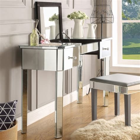 What is mirrored vanity table , table vanity table with matching bench from global mirrored vanity desk. Inspired Home Addison Mirrored Makeup Vanity Table with 2 ...