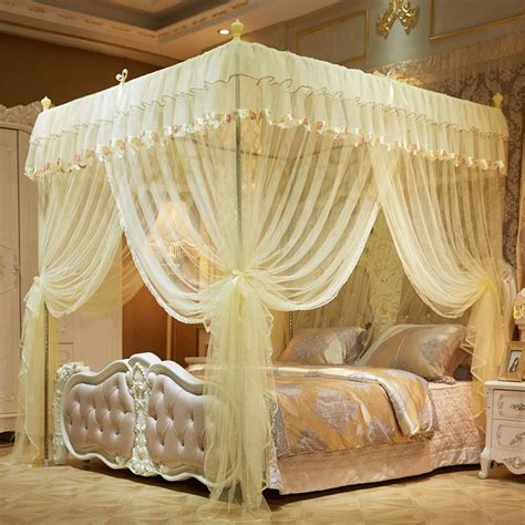 Mengersi Flowers 4 Corner Canopy Bed Curtains Bed Canopy