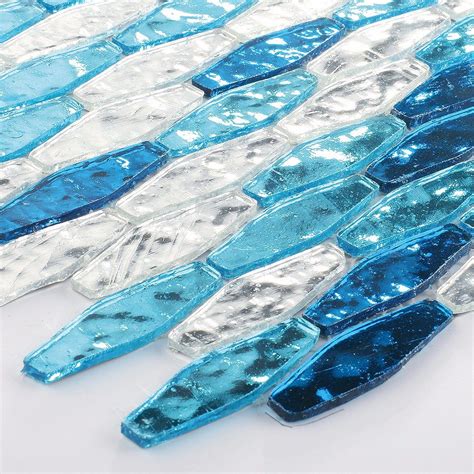 Sea Blue Glass Mosaic Tile Sheets For Shower Backsplash China Glass