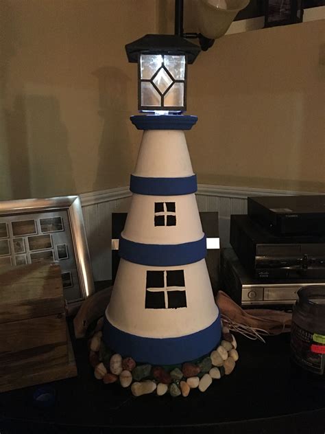 First Diy Clay Pot Lighthouse Clay Pot Crafts Lighthouse Crafts