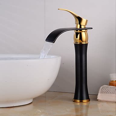 Related video with cold and hot single hole faucet. Bathroom Sink Faucet - Waterfall Gold / Black Centerset ...