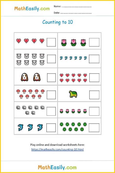 Kindergarten Math Worksheets 1 10 Counting To 10 Play Online Downloa
