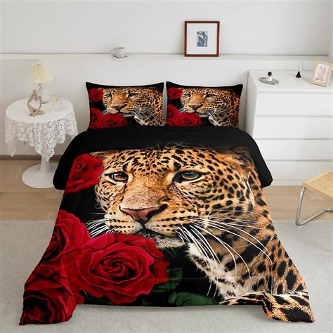 Red Rose Cheetah Bedding Setcat Leopard Print Comforter Setromantic