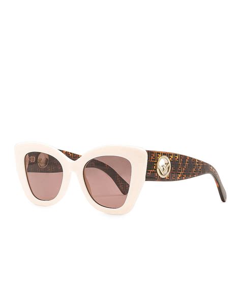 Fendi Logo Sunglasses In White And Brown Fwrd
