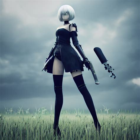 Prompthunt 2b Nier Automata In A Field 4k Detailed Face Blender Render