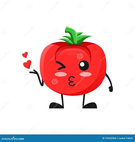 Vector Illustration Of Cute Tomato Mascot Or Character Give Kiss Love