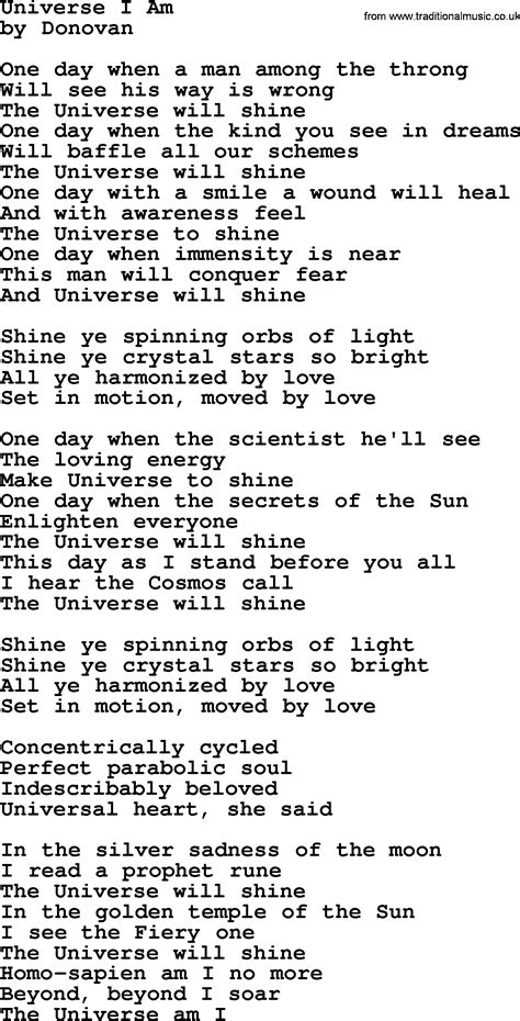 Donovan Leitch Song Universe I Am Lyrics