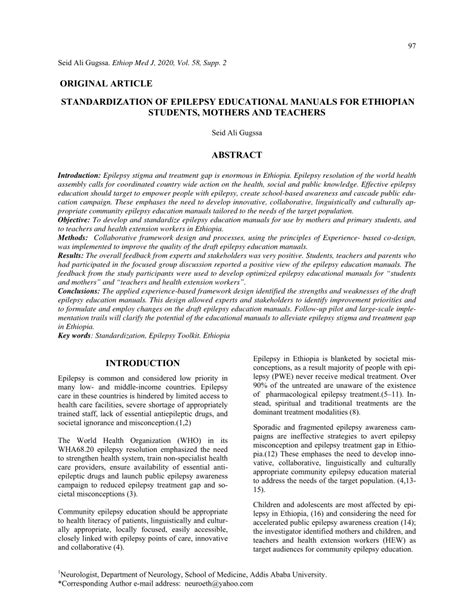 Pdf Standardization Of Epilepsy Educational Manuals For Ethiopian
