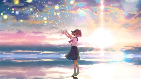 Download Outdoor Colorful Sky Sunset Original Anime Girl 1920x1080