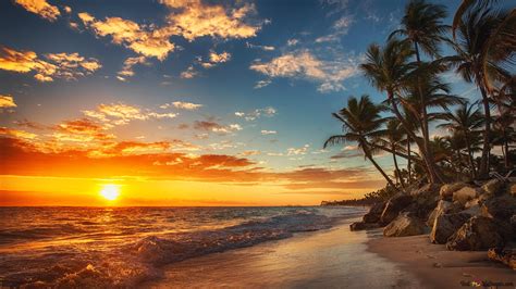 Sonnenuntergang Im Meer Strand Hd Hintergrundbilder Herunterladen