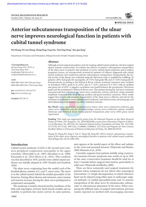 Pdf Anterior Subcutaneous Transposition Of The Ulnar Nerve Improves