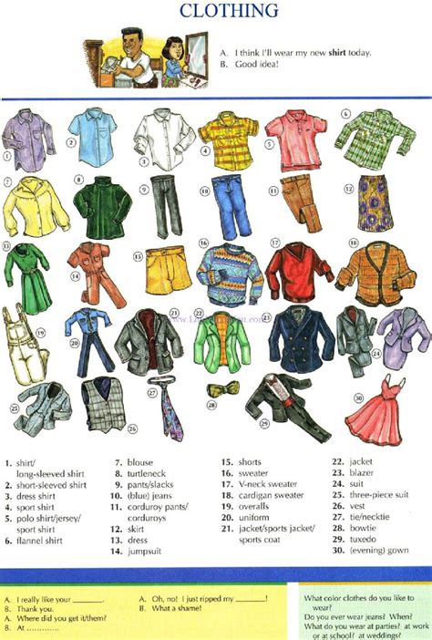 Clothing Pictures Dictionary English Study Explanations Free