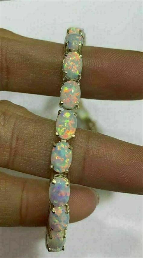 815 Ctw Oval Cut Opal And Diamond Tennis Bracelet 14k Yellow Etsy