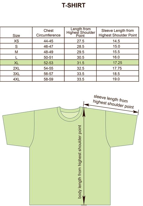 Shirt Image Size Chart