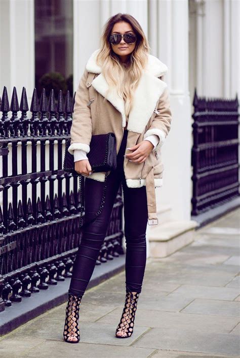 Outfit Instagram Shearling Coat Look Winter Clothing Leather Jacket