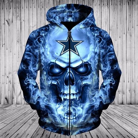 Dallas Cowboys Skull Hoodies 3d With Zipper Pullover Dallas Cowboys