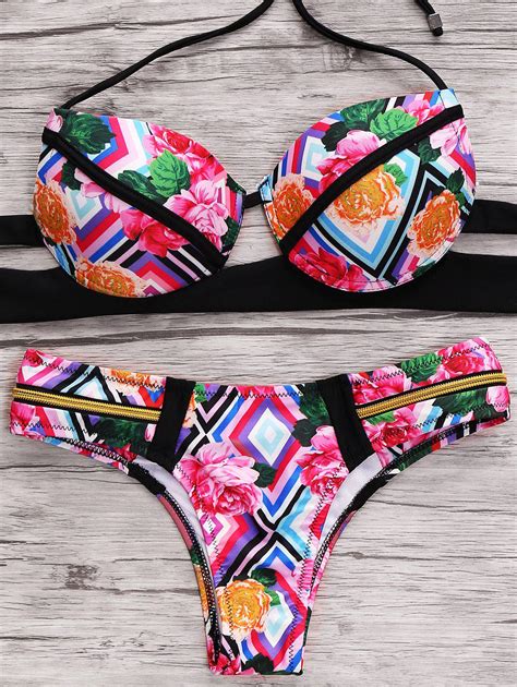 22 Off 2021 Print Cami Bandage Bikini Set In Colormix Zaful