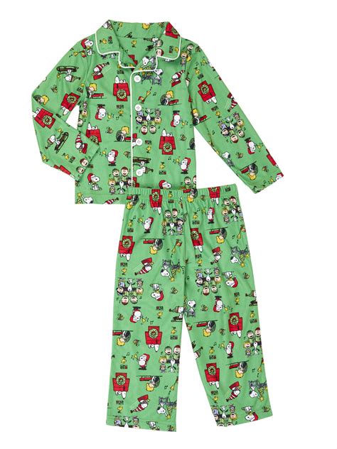 Snoopy And Friends Christmas Button Up Coat Style Classic Pajamas 2pc