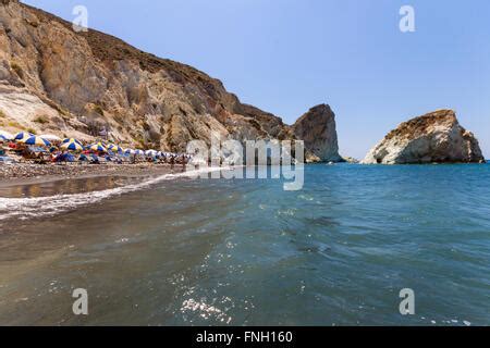Greece Cyclades Islands Santorini Akrotiri Black Beach Nude Stock Photo