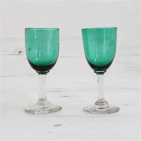 Vintage Green Drinking Glasses Hand Blown Glass