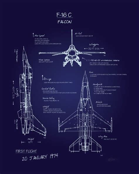F 16c Fighting Falcon Blueprint Art Squadron Posters Blueprint Art