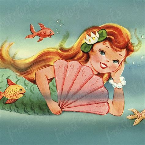 Beautiful Mermaid With Shell Fan Vintage Image Digital Etsy Mermaid