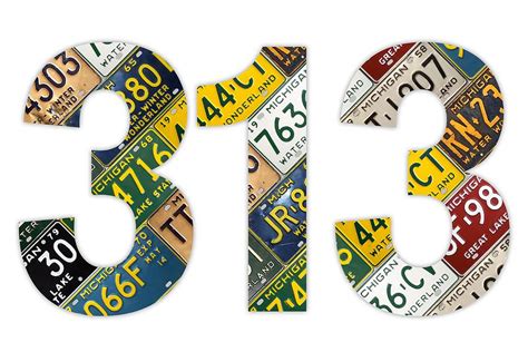 313 Area Code Detroit Michigan Recycled Vintage License Plate Art On White Background Mixed