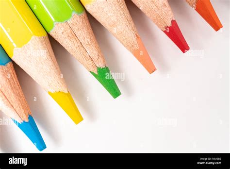 Colored Pencils In A Row Isolated On White Background Stock Photo Alamy