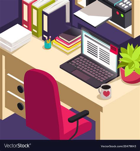Workplace Office Work Objects On Table Isometric Vector Image