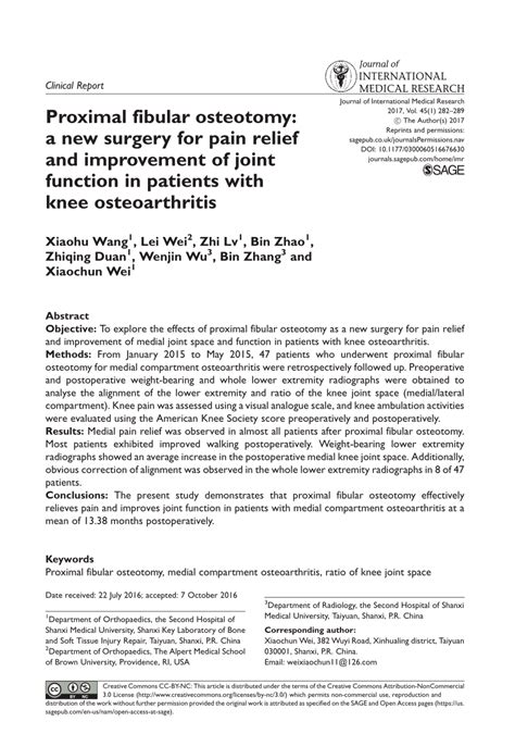 Pdf Proximal Fibular Osteotomy A New Surgery For Pain Relief And