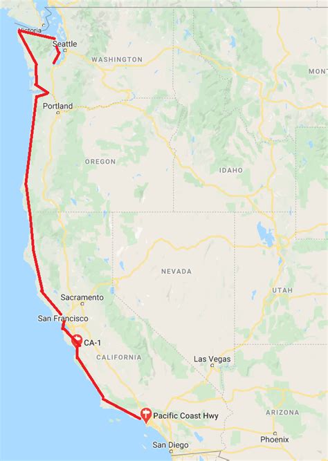 Pacific Coast Highway Road Trip Map World Map