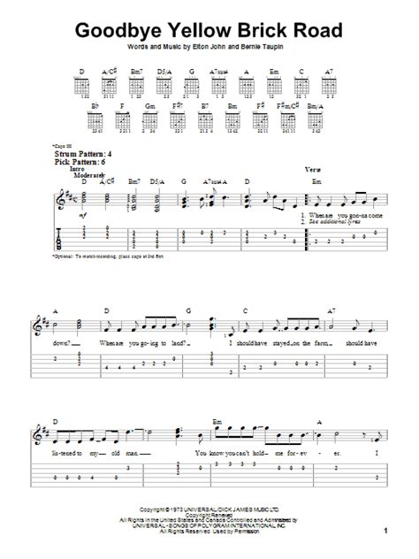 What do you think you'll do then i bet. Goodbye Yellow Brick Road by Elton John - Easy Guitar Tab ...