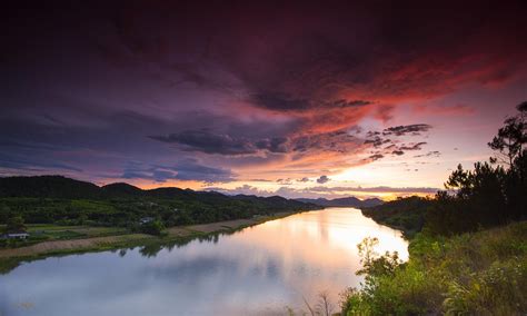 Landscape Nature Sunset River Sky Clouds Hue Vietnam Wallpaper