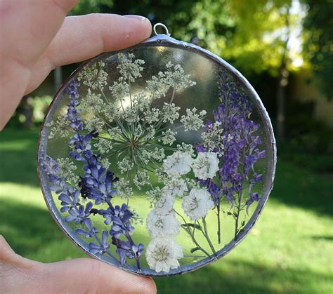 Stained Glass Pressed Flower Sun Catcher Etsy Canada Pressed Flowers Stained Glass Glass