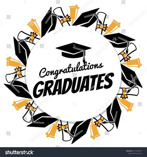 Congrats Graduates Round Banner With Students Accessorises Graduates