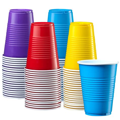 Disposable Party Plastic Cups [50 Pack 9 Oz ] Assorted Colors Drinking Cups