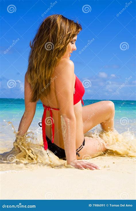 Woman In A Bikini At A Tropical Beach Stock Image Image Of Playing